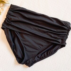 Lands’ End Plus High Waist Black Ruched Swim Bikini Bottoms Size 16